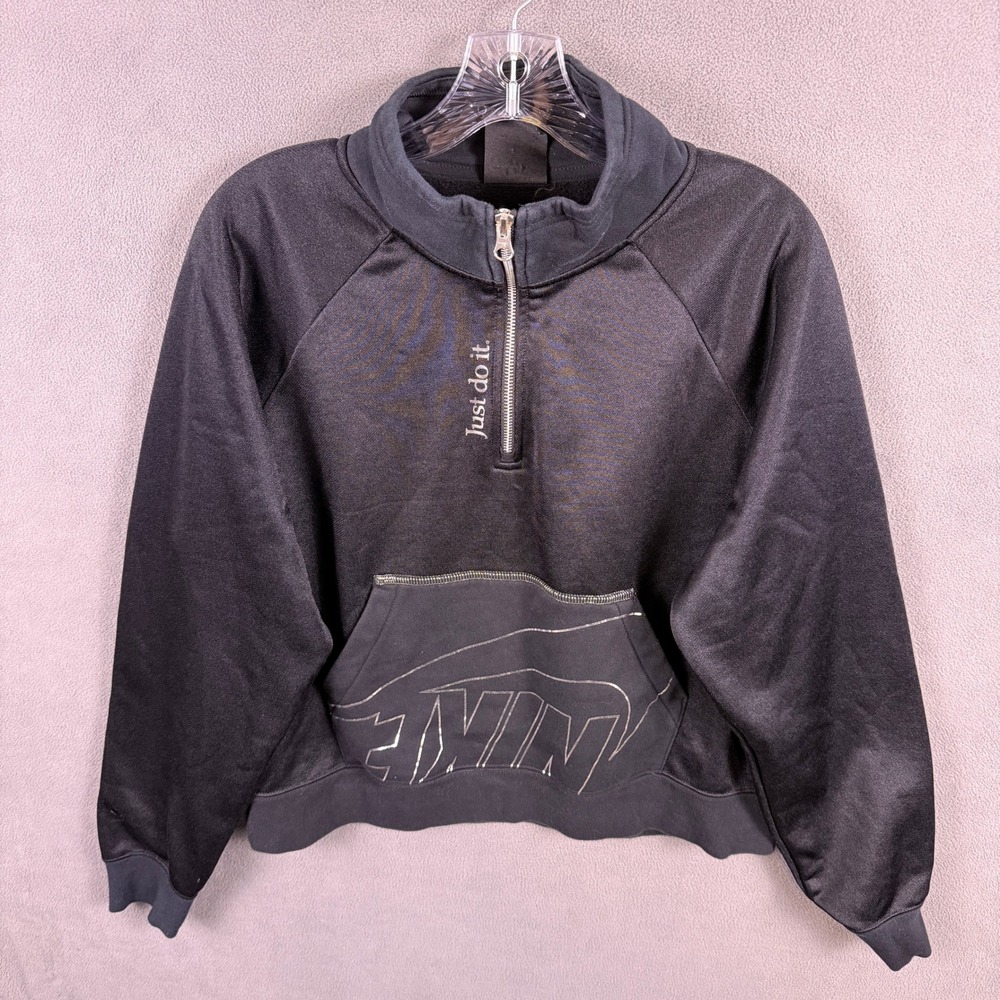 Nike Quarter Zip Pullover Womens M Black Just Do It Graphic Sweatshirt Shiny